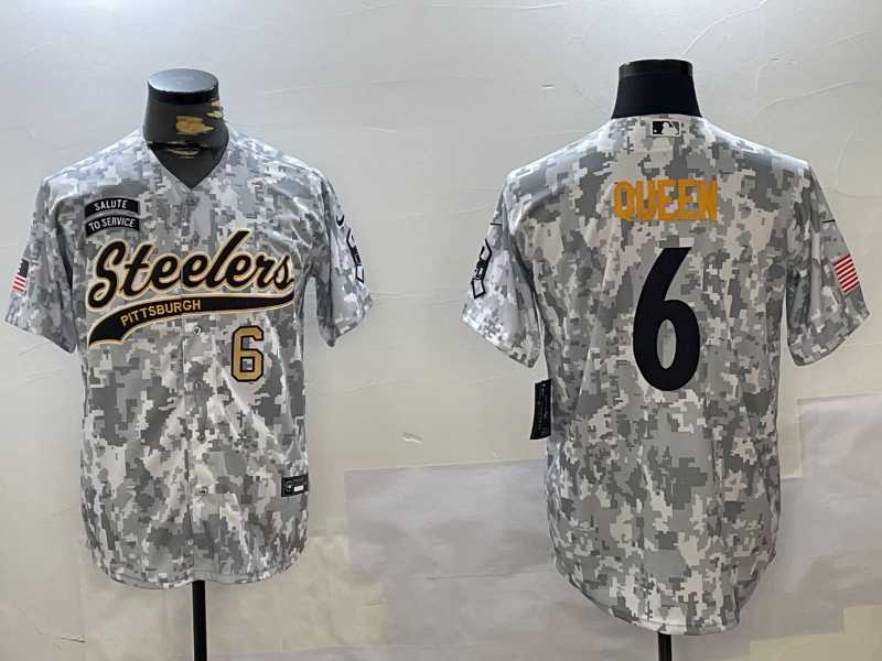 Men%27s Pittsburgh Steelers #6 Patrick Queen Arctic Camo 2024 Salute to Service Stitched Baseball Jerseys